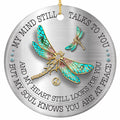 Two Jewelled Dragonflies in Turquoise Enamel and Gold on Brushed Silver. Ceramic Memorial Keepsake.