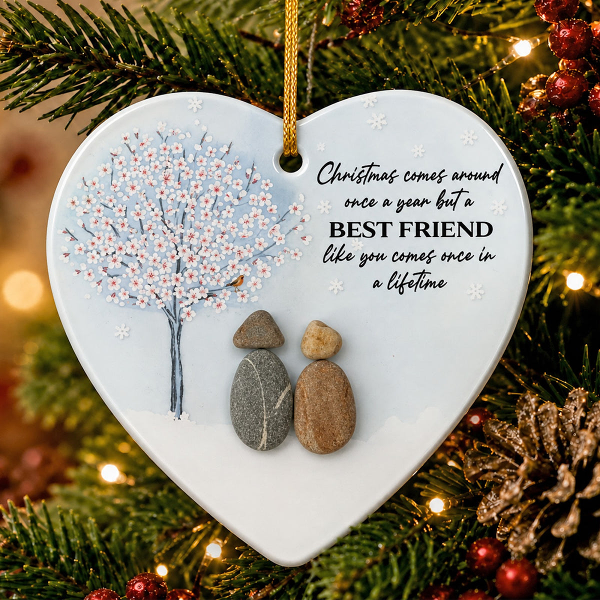 Best Friend Christmas Ornament, Heart Shaped Bestie Gift, Ceramic Hanging Tree Decoration