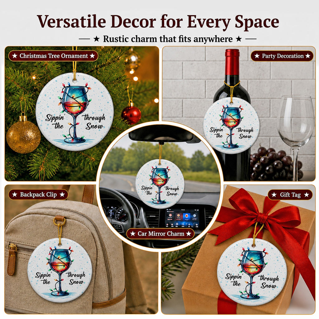 Wine Christmas Ornament, Funny Glass String Lights Gift, Ceramic Hanging Tree Decoration