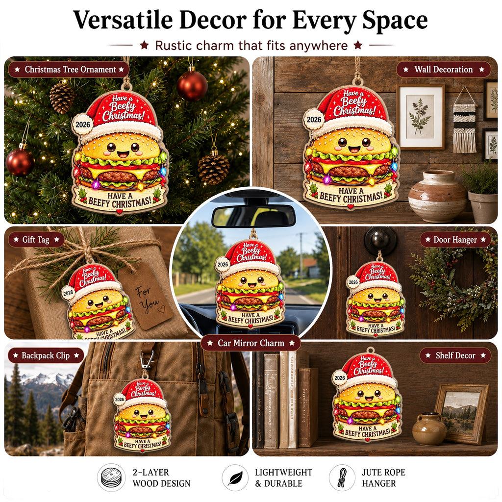 Cheeseburger Wood Christmas Ornament