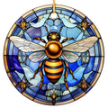 Gold and Amber Honeybee With Open Wings on Faceted Blue Glass. Ceramic Keepsake for Beekeepers and Gardeners.
