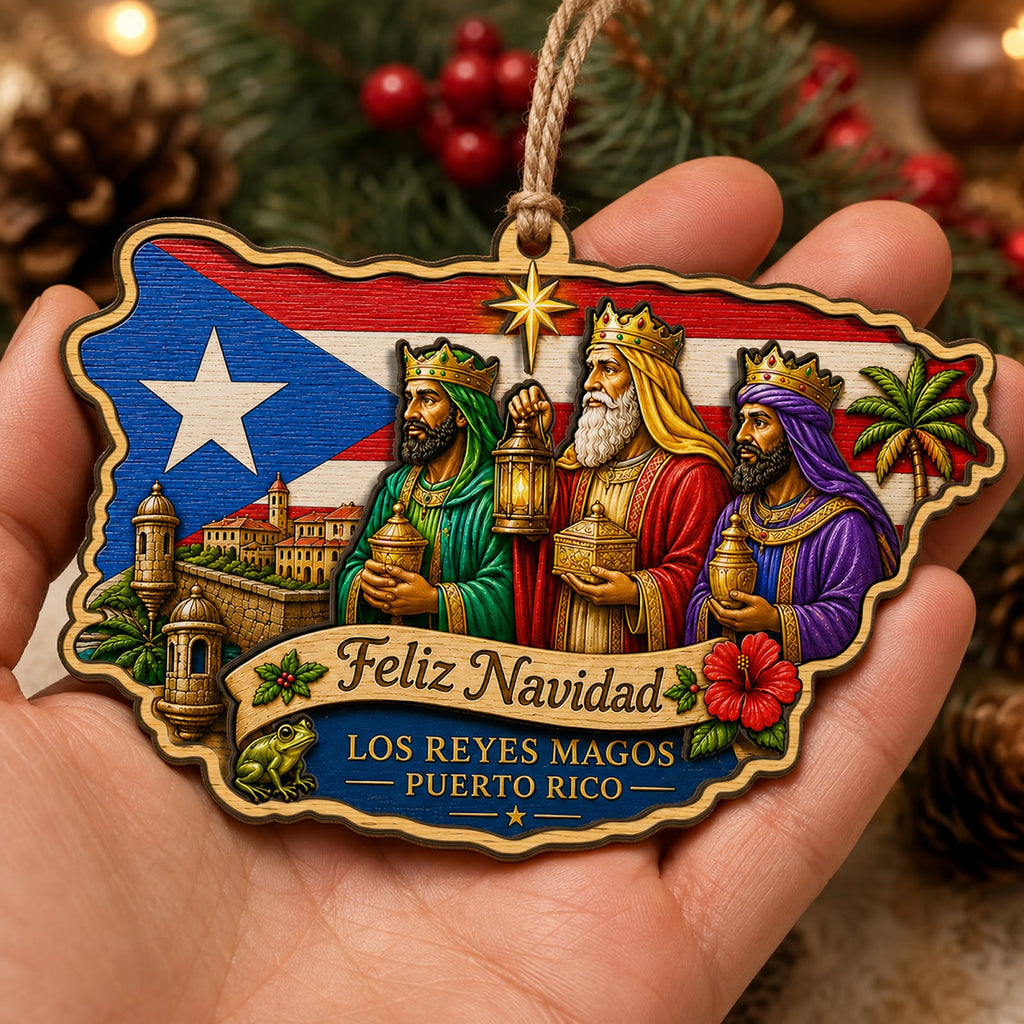 Puerto Rico Street Christmas Ornament, Old San Juan Colorful Souvenir Gift, Wood Ornament