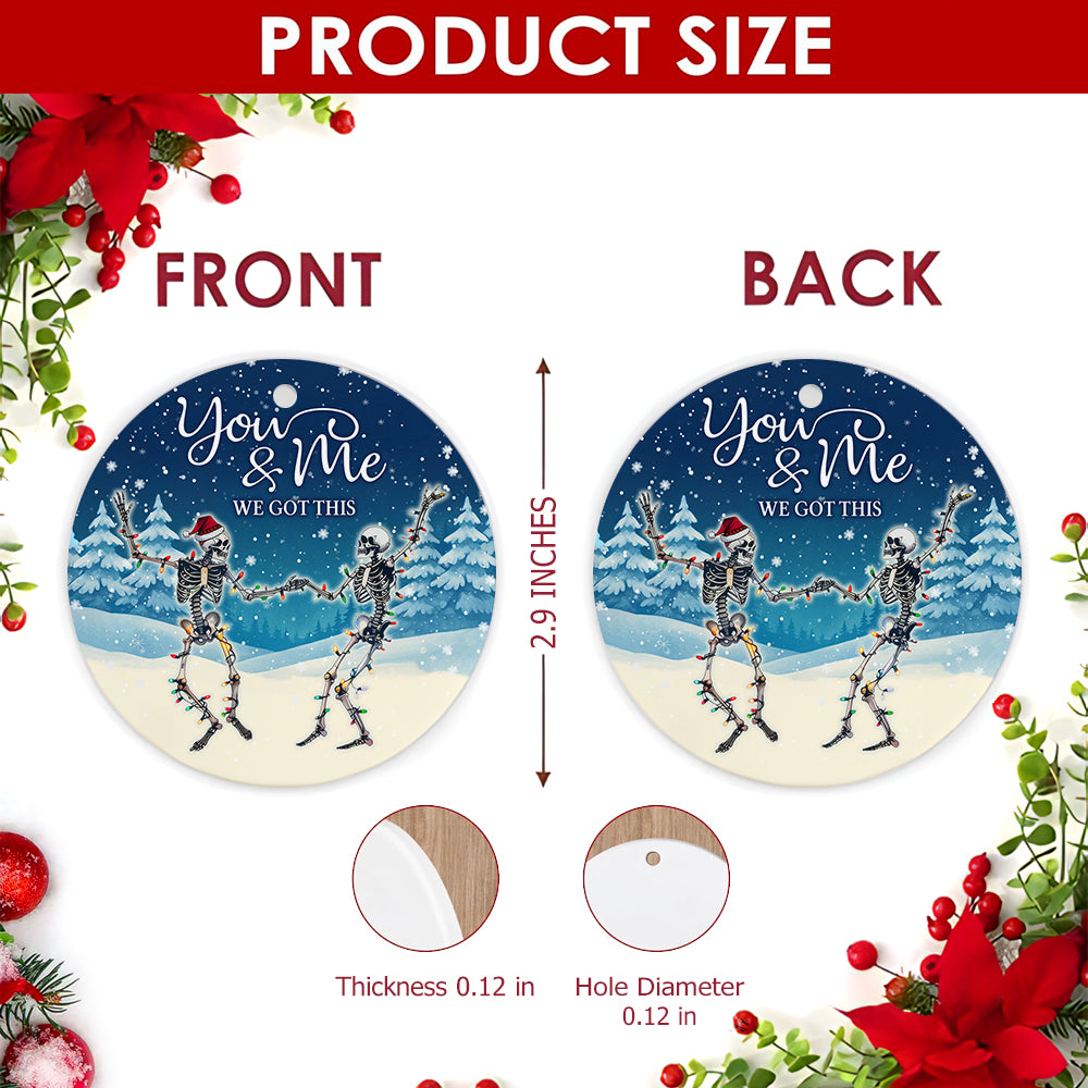 Skeleton Christmas Ornament, Dancing Couple Gothic Gift, Ceramic Hanging Tree Decoration