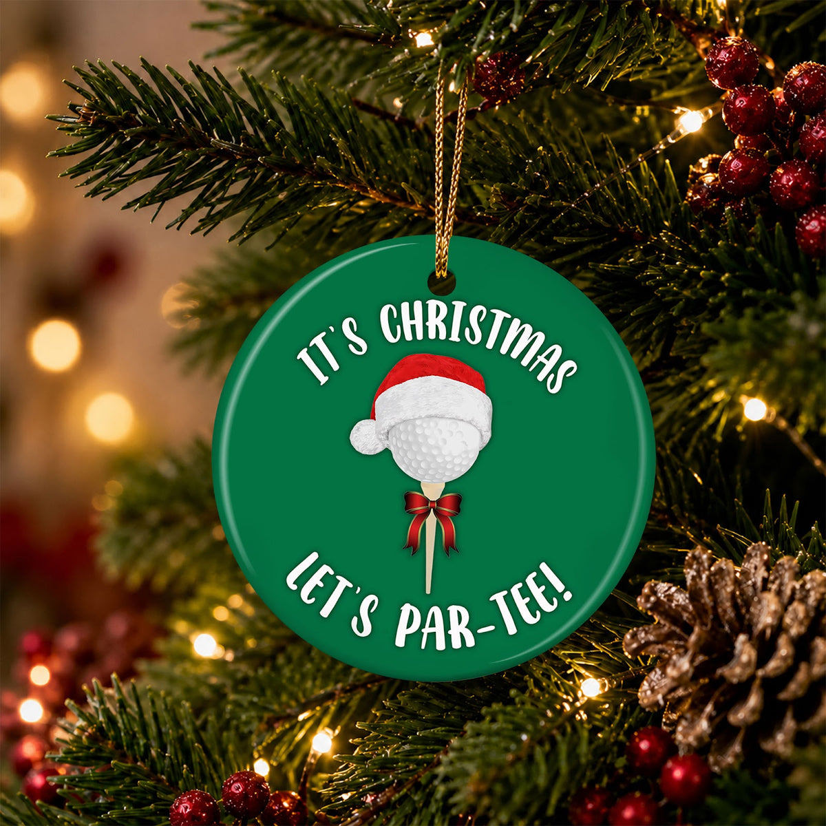 Golf Christmas Ornament, Funny Par Tee Golfer Gift Idea, Ceramic Hanging Tree Decoration