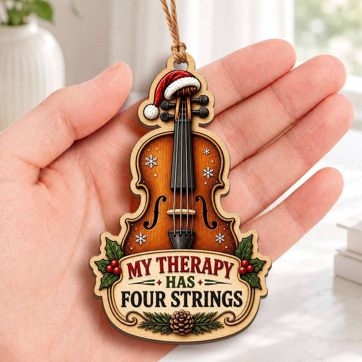 Violin Christmas Ornament, Stocking Stuffer For Violin Player, Wood Hanging Tree Decoration