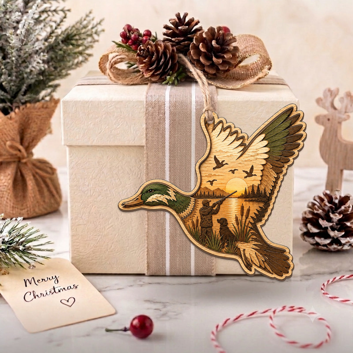 Duck Hunting Hunter Dog Season Christmas Ornament, Waterfowl Decoy Keepsake, Wood Ornament