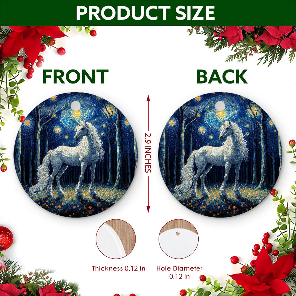 Unicorn Christmas Ornament, Starry Night Painterly Gift, Ceramic Hanging Tree Decoration