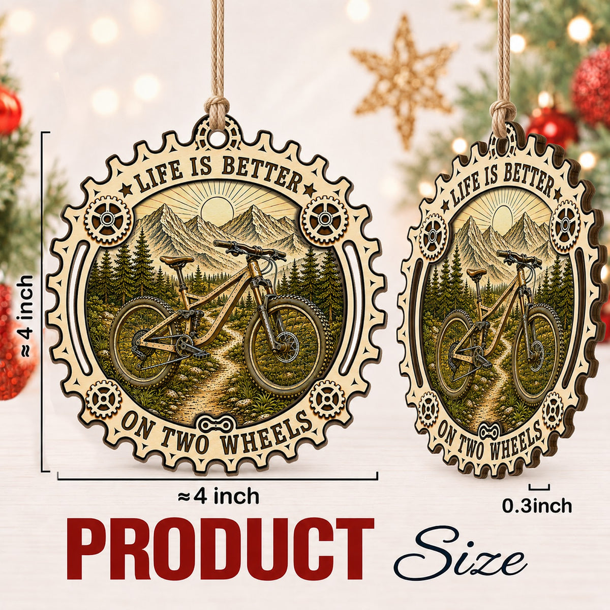 MTB Mountain Bike Trail Rider Christmas Ornament, Singletrack Keepsake, Wood Tree Decoration