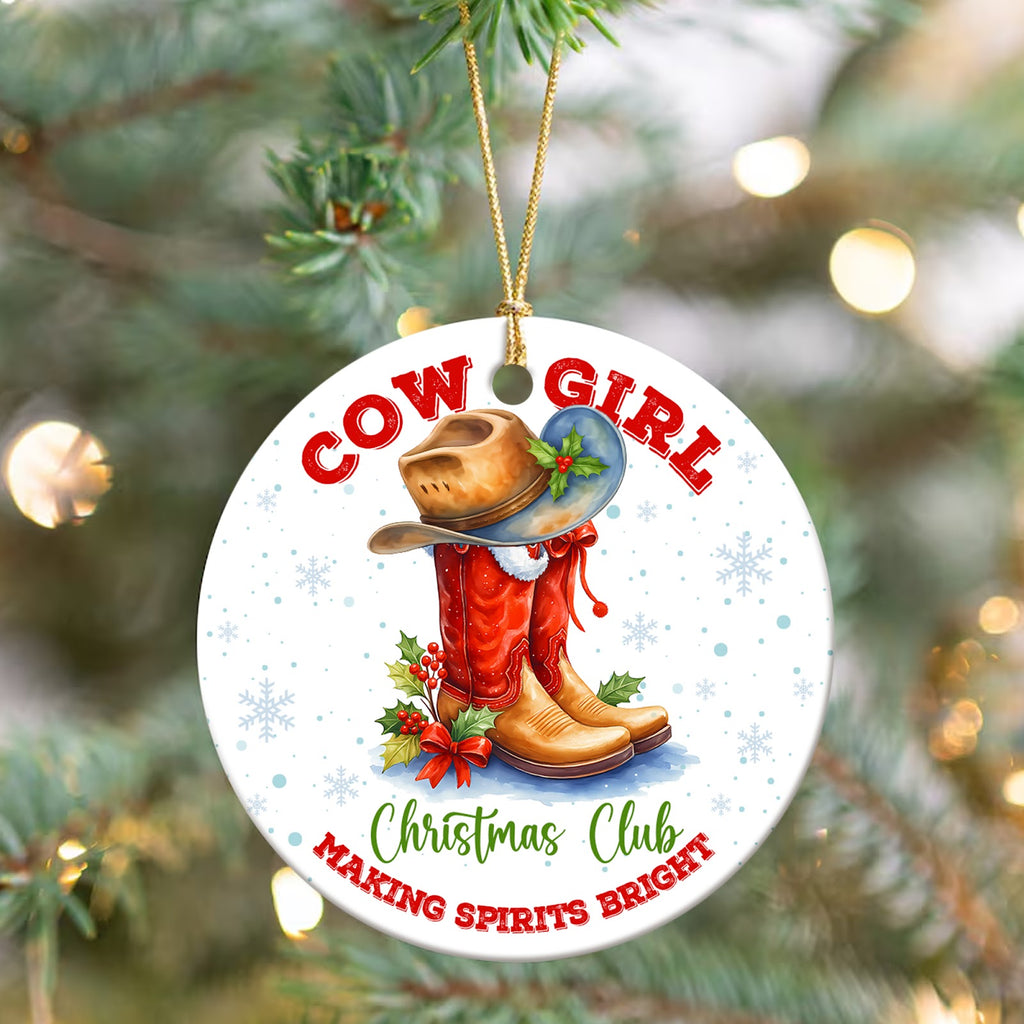 Cowgirl Christmas Ornament, Western Boots Country Gift, Ceramic Hanging Tree Decoration
