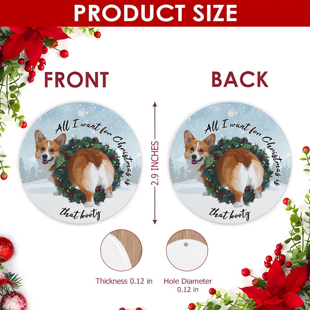 Corgi Christmas Ornament, Funny Dog Butt Wreath Owner Gift, Ceramic Hanging Tree Decoration