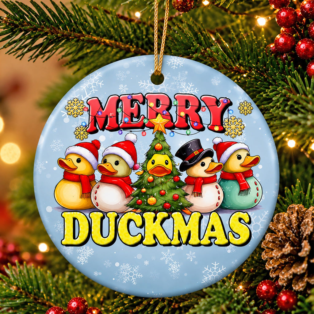 Duck Christmas Ornament, Merry Duckmas Funny Gift Idea, Ceramic Hanging Tree Decoration