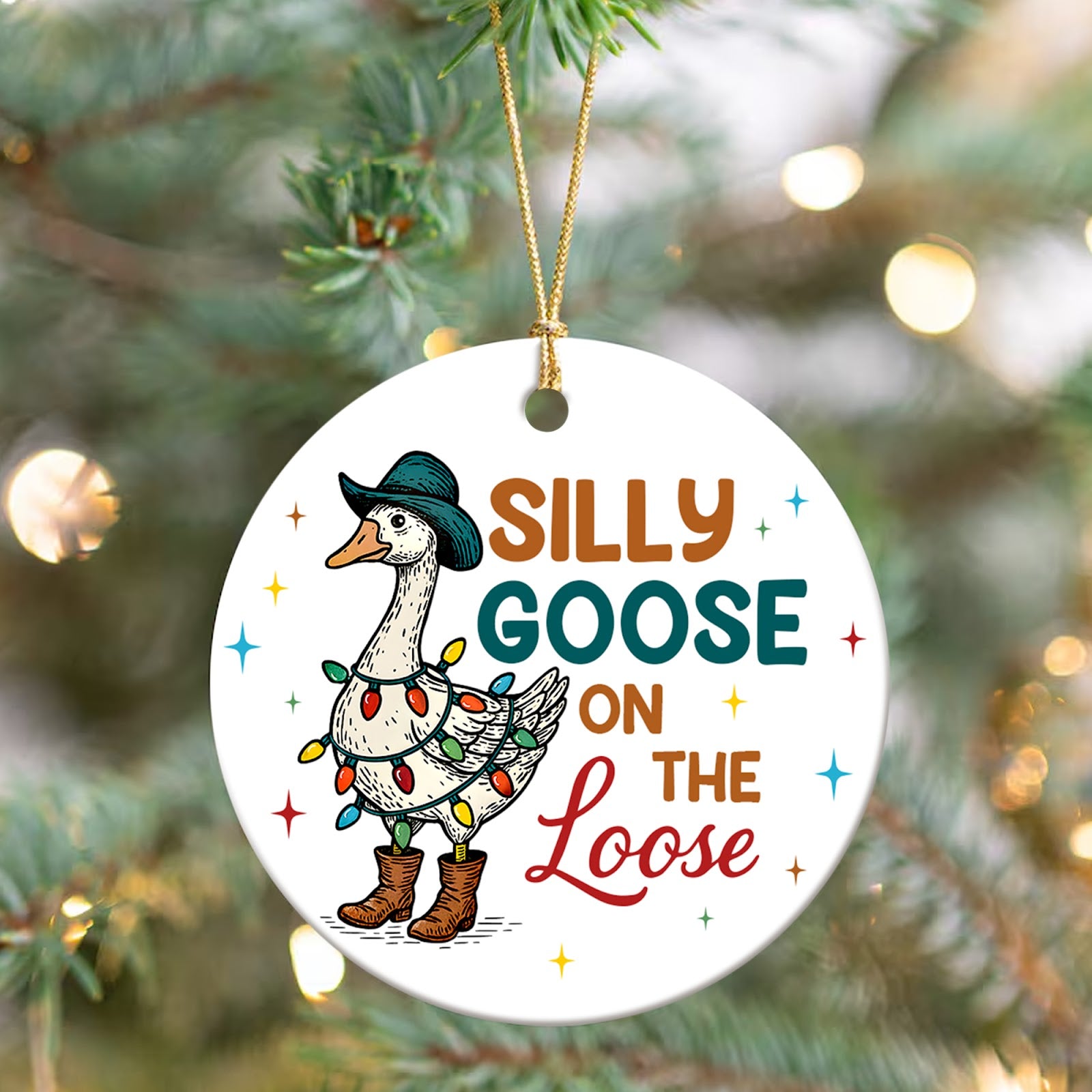 Silly Goose Christmas Ornament, Funny Farm Bird Gift, Ceramic Hanging Tree Decoration