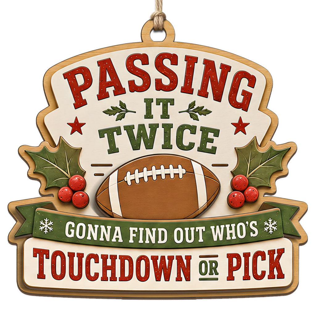A Football Sits Between Two Red Stars With Holly Leaves And Berries. Great Gift For Football Players Coaches And Fans.