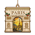 The Arc de Triomphe With Parisian Street and Sky Behind It. Laser Cut Wood Keepsake for History Lovers.