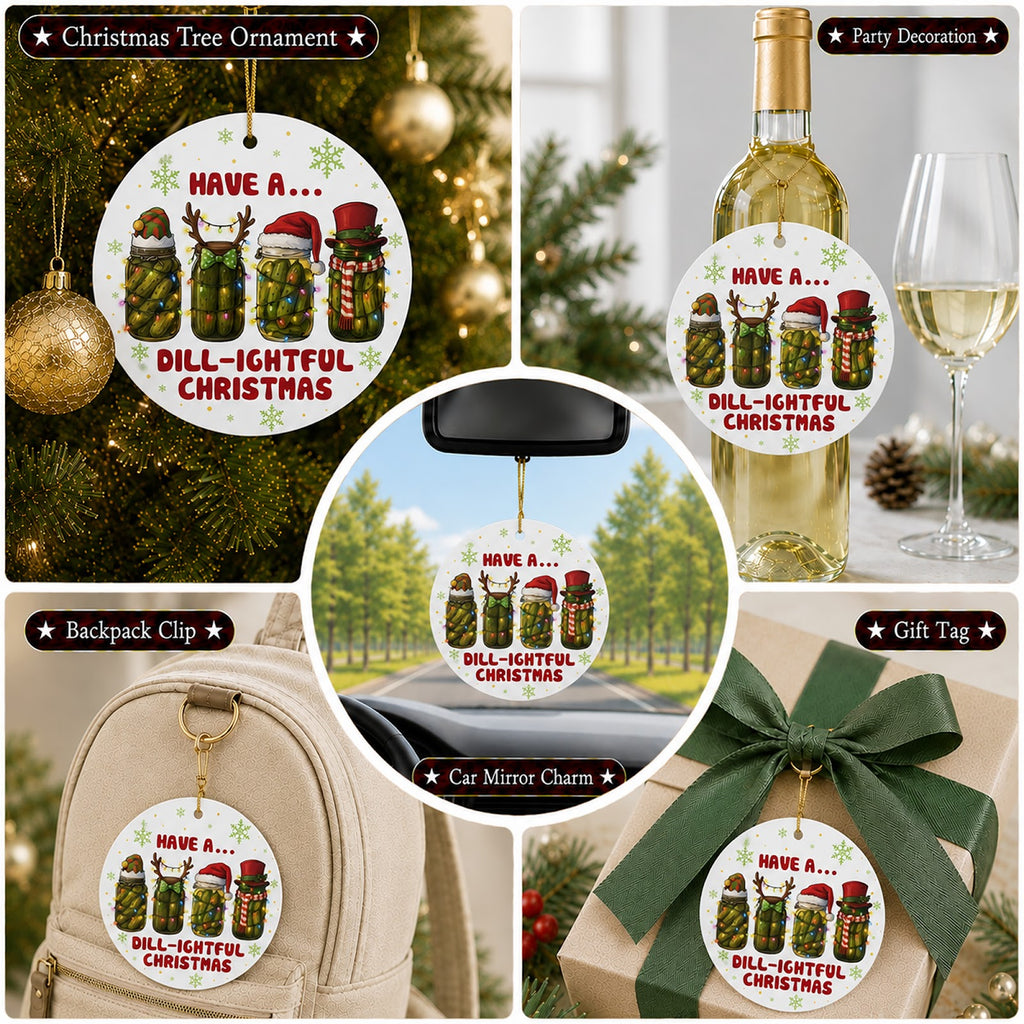 Pickle Christmas Ornament, Funny Dill Jar Foodie Gift, Ceramic Hanging Tree Decoration