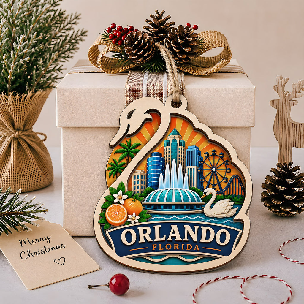 Los Angeles Christmas Ornament, California Hillside Sign Souvenir Gift, Wood Tree Decoration