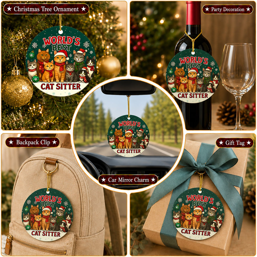 Cat Sitter Christmas Ornament, Thank You Pet Care Gift, Ceramic Hanging Tree Decoration