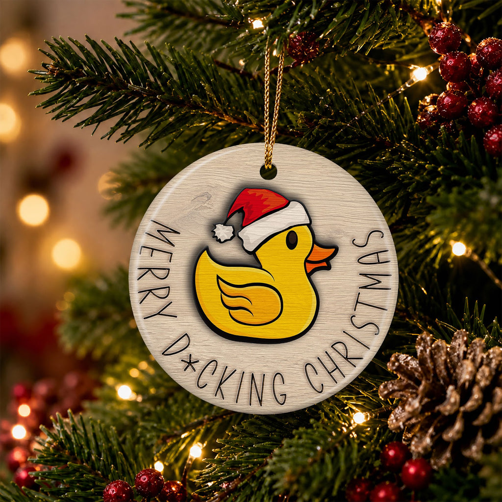 Rubber Duck Christmas Ornament, Funny Santa Hat Adult Gag Gift, Ceramic Hanging Tree Decoration