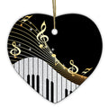 Gold Treble Clefs on a Sweeping Staff Above a Silver Piano Keyboard. Heart-Shaped Ceramic Music Keepsake.