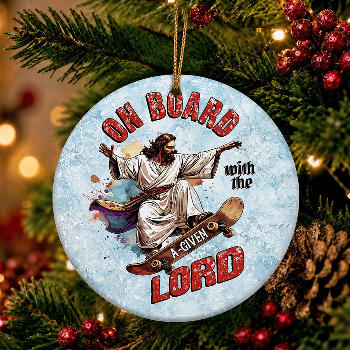 Skateboard Christmas Ornament, Funny Christian Faith Gift, Ceramic Hanging Tree Decoration