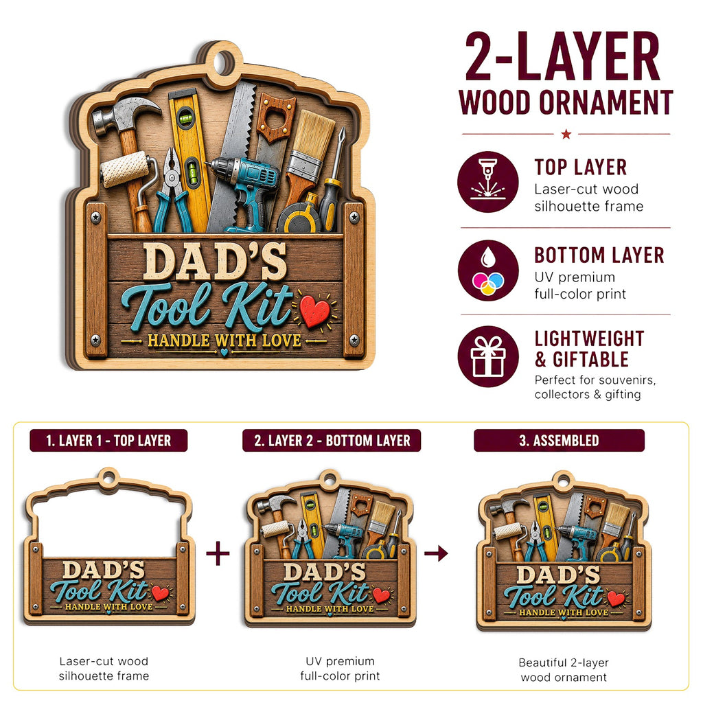 Dad Tool Kit Christmas Ornament, Stocking Stuffer For Father, Wood Hanging Tree Decoration