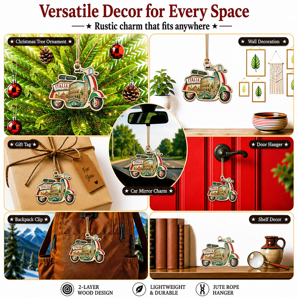 Thailand Christmas Ornament, Bangkok Wat Arun Travel Souvenir Gift, Wood Tree Decoration