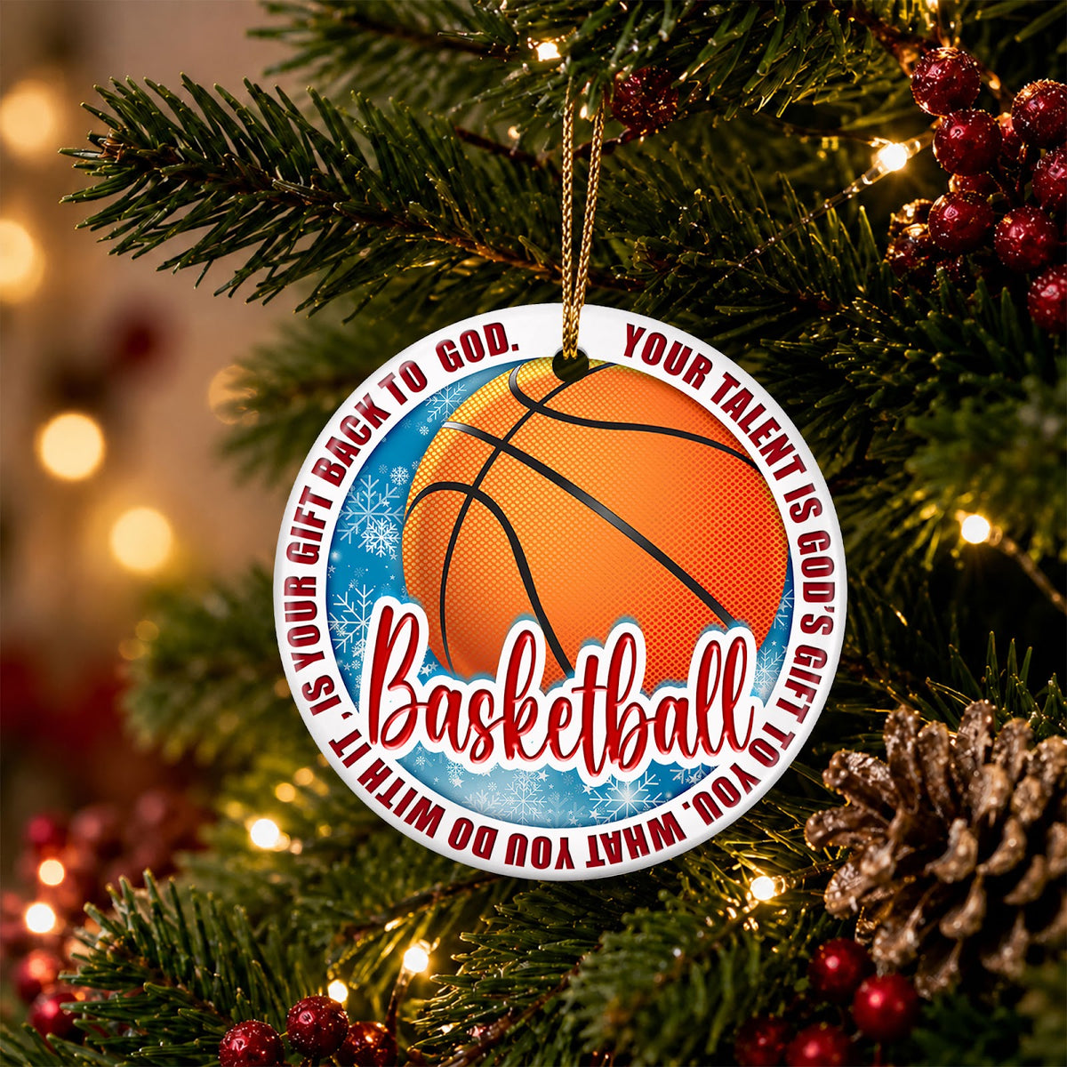 Basketball Christmas Ornament, Faith Your Talent Is A Gift Idea, Ceramic Tree Decoration
