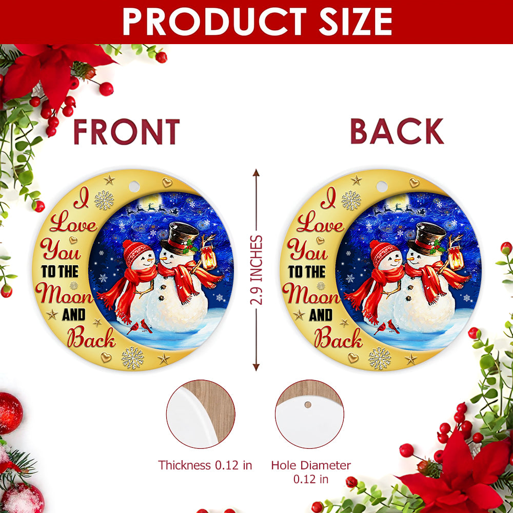Couple Christmas Ornament, Snowman Moon Romantic Love Gift, Ceramic Hanging Tree Decoration