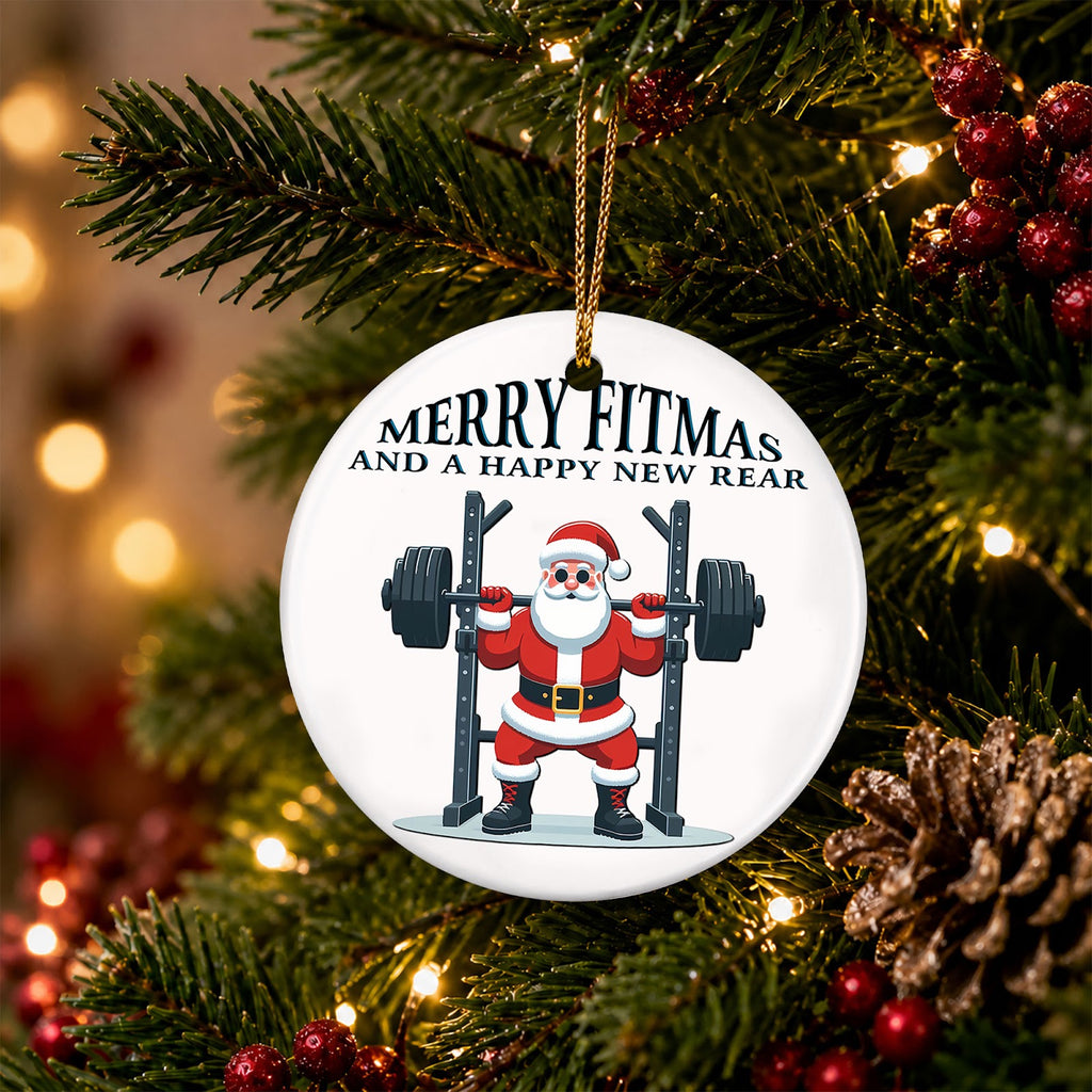 Gym Christmas Ornament, Merry Fitmas Squat Rack Gift, Ceramic Hanging Tree Decoration