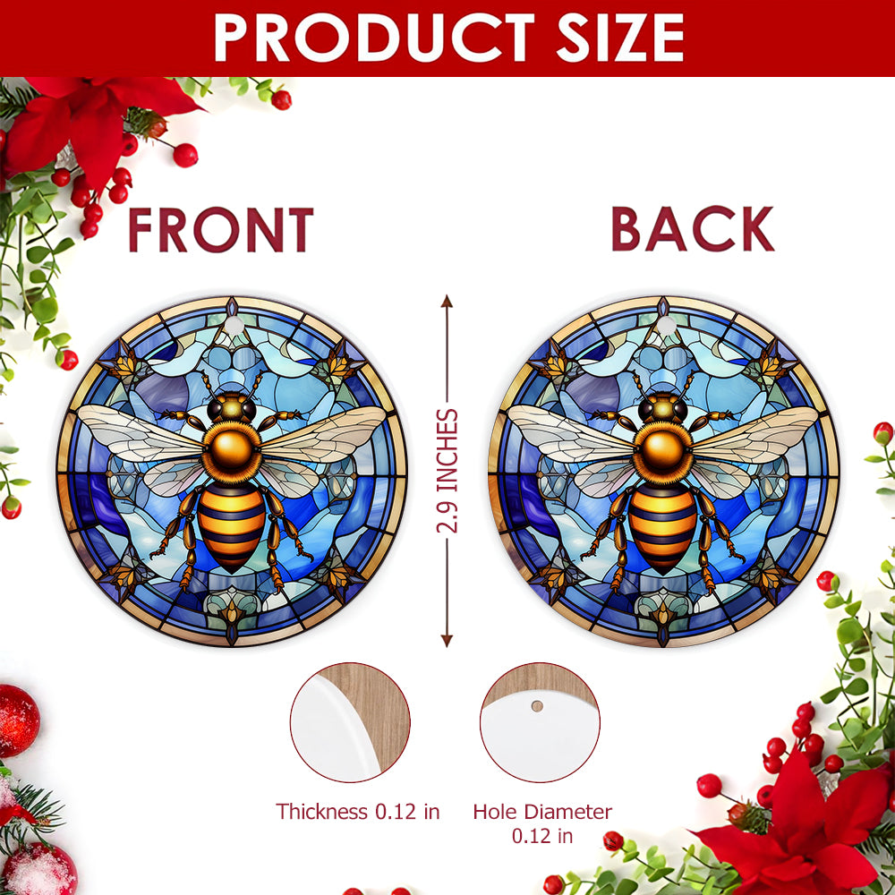 Bee Christmas Ornament, Stained Glass Honeybee Keeper Gift, Ceramic Hanging Tree Decoration