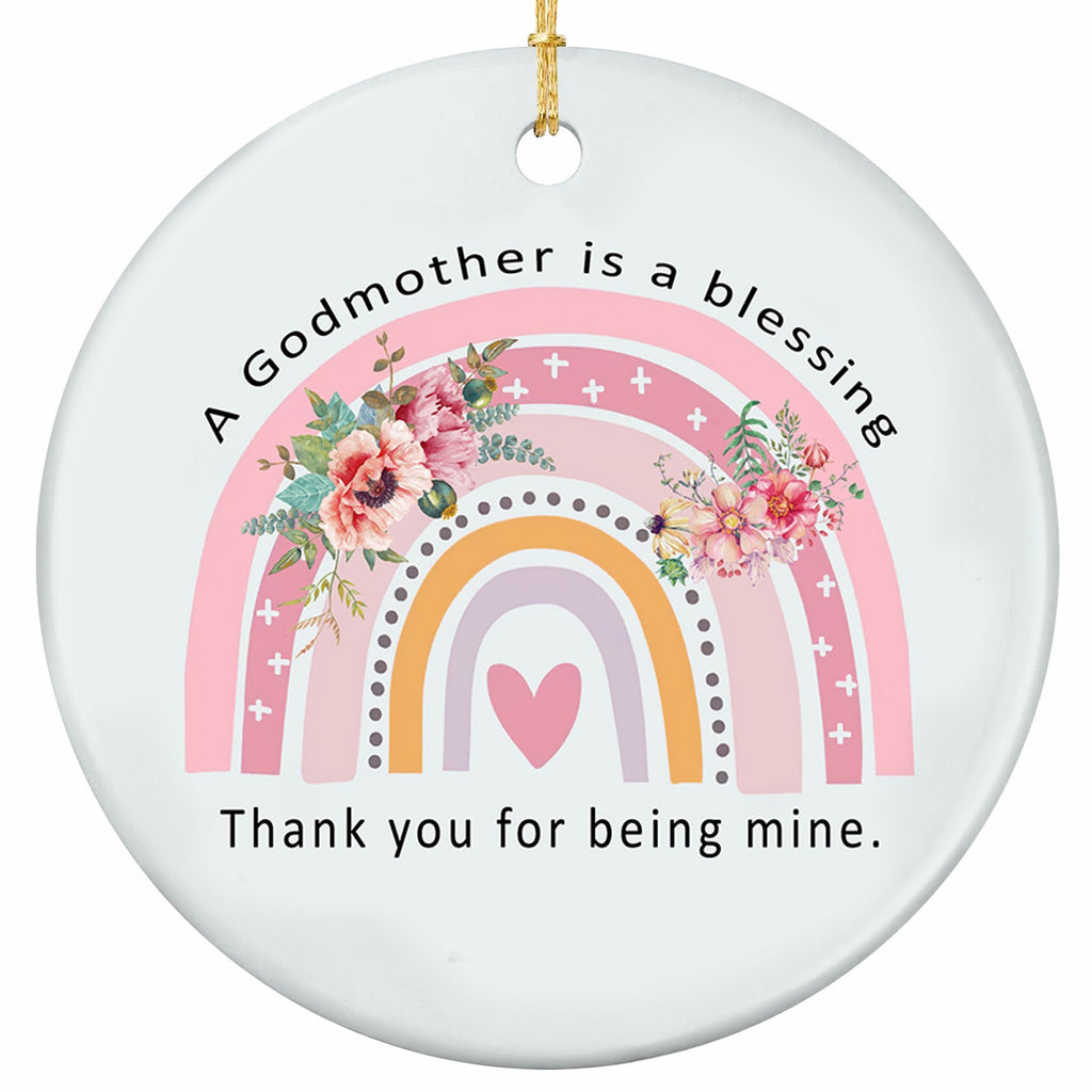 Pastel Boho Rainbow With a Nested Heart, Blush Peonies and Eucalyptus. Ceramic Keepsake for a Godmother.