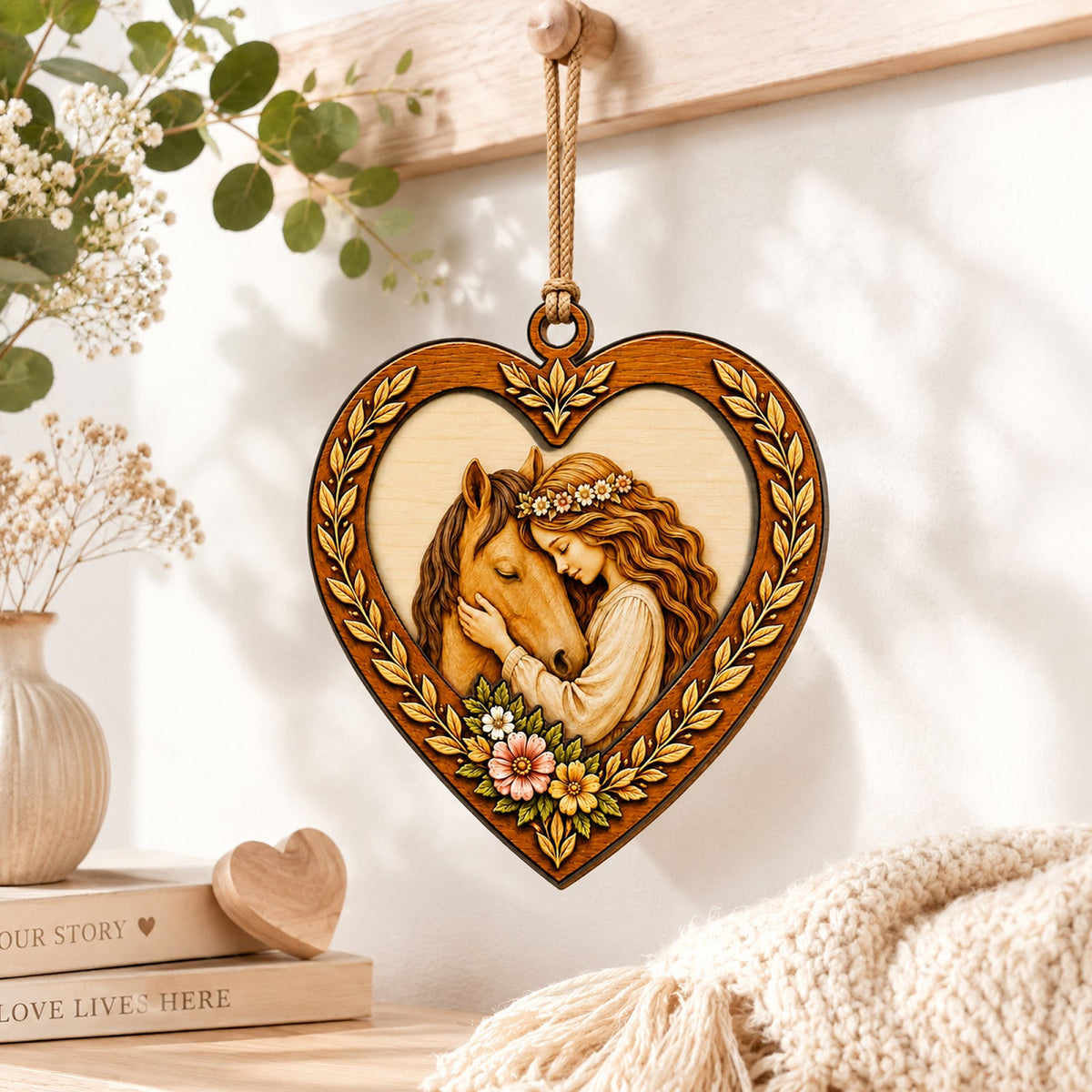 Girl Love Horse Christmas Ornament, Gift For Horse Girl, Wood Hanging Tree Decoration