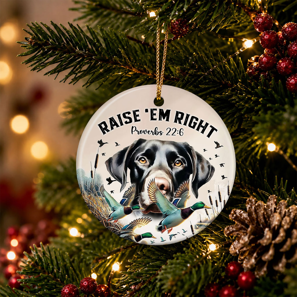 Duck Hunting Christmas Ornament, Black Lab Faith Hunter Gift Idea, Ceramic Tree Decoration