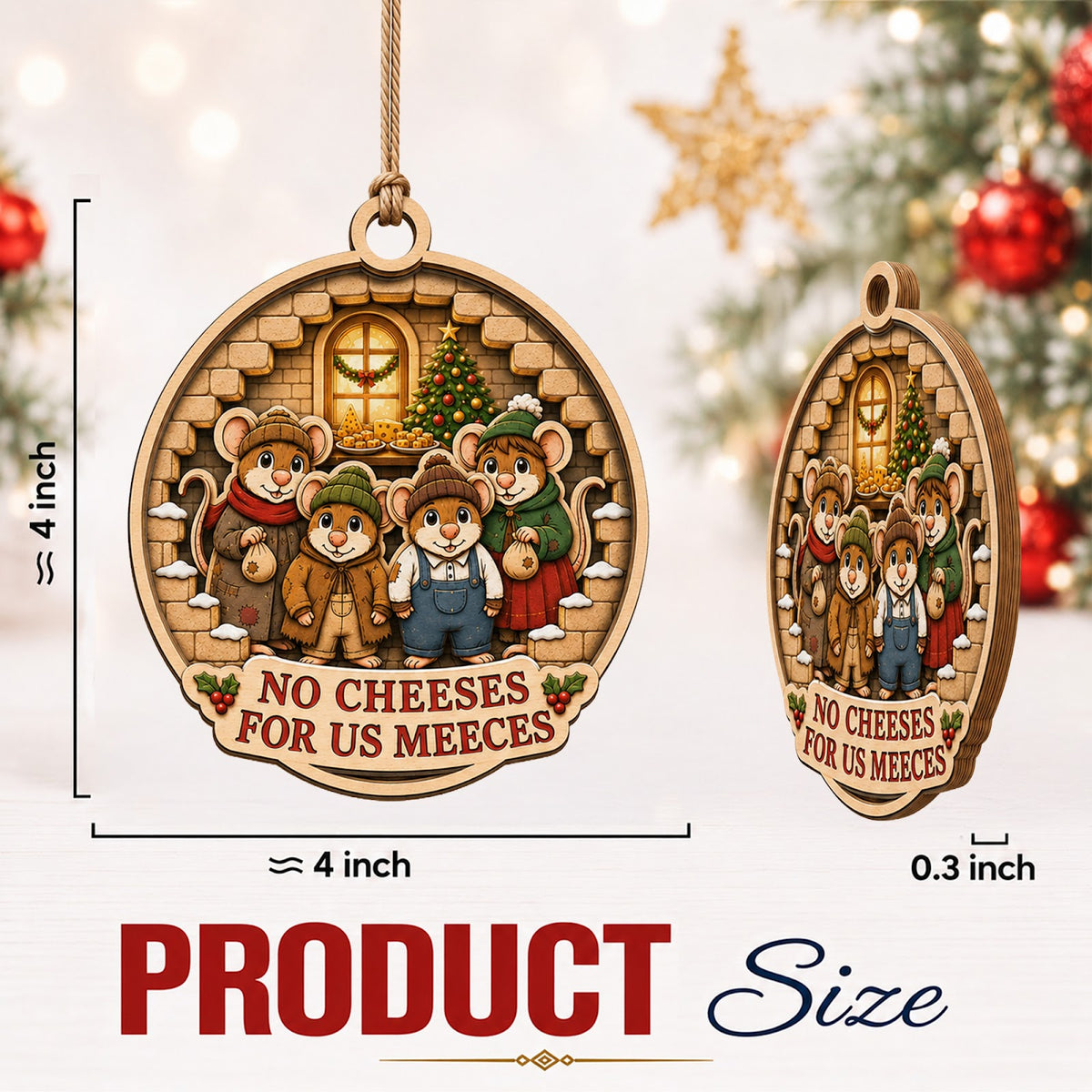 No Cheese Funny Food Humor Christmas Ornament, Cheese Lover Humor Keepsake, Wood Ornament