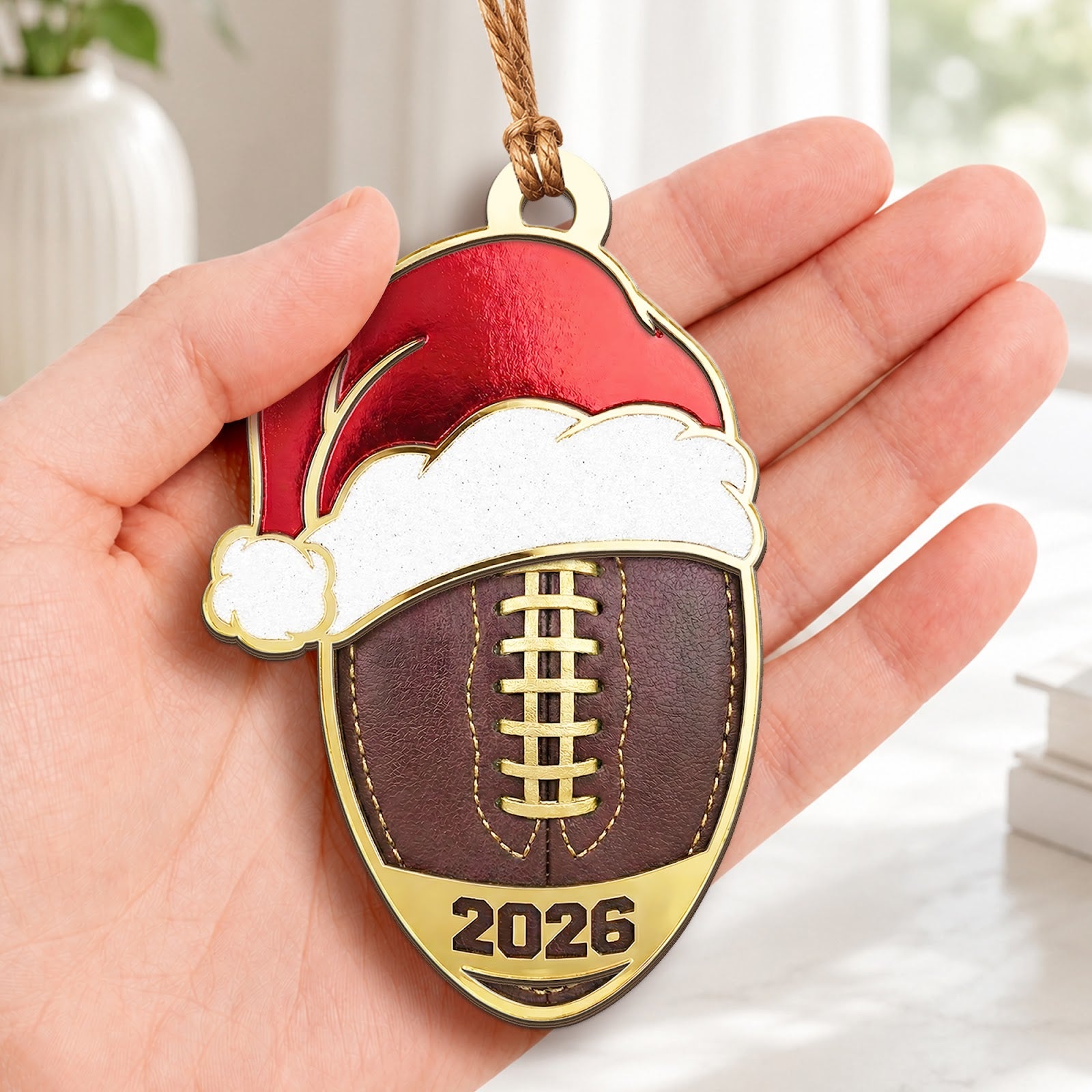 Football Wood Christmas Ornament