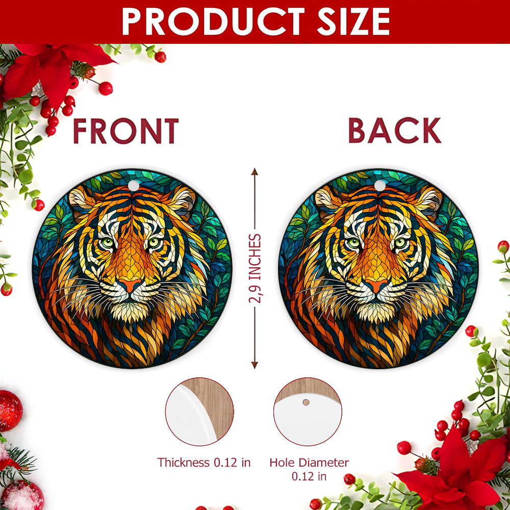 Tiger Christmas Ornament, Stained Glass Big Cat Lover Gift, Ceramic Hanging Tree Decoration