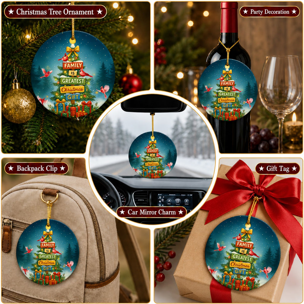 Family Christmas Ornament, Cardinal Sign Tree Keepsake, Ceramic Hanging Tree Decoration