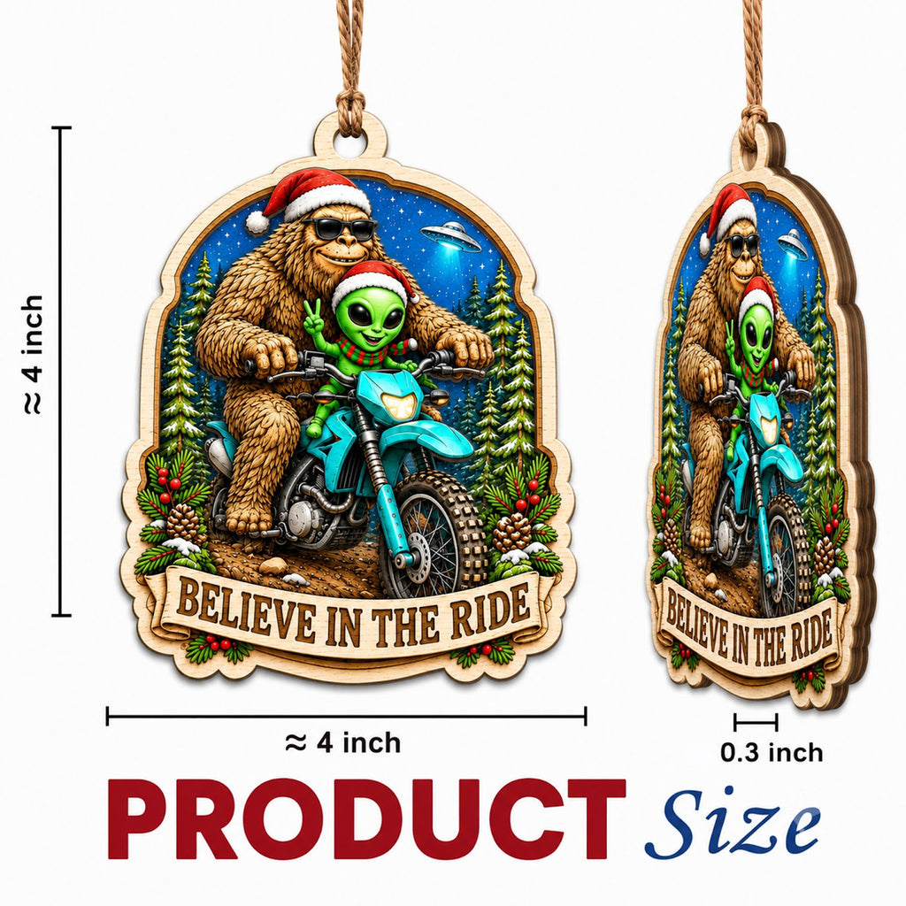 Bigfoot Biker Sasquatch Rider Christmas Ornament, Sasquatch Rider Keepsake, Wood Ornament