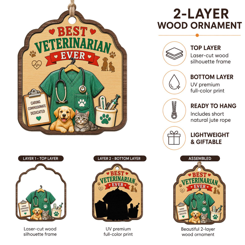 Best Veterinarian Wood Christmas Ornament
