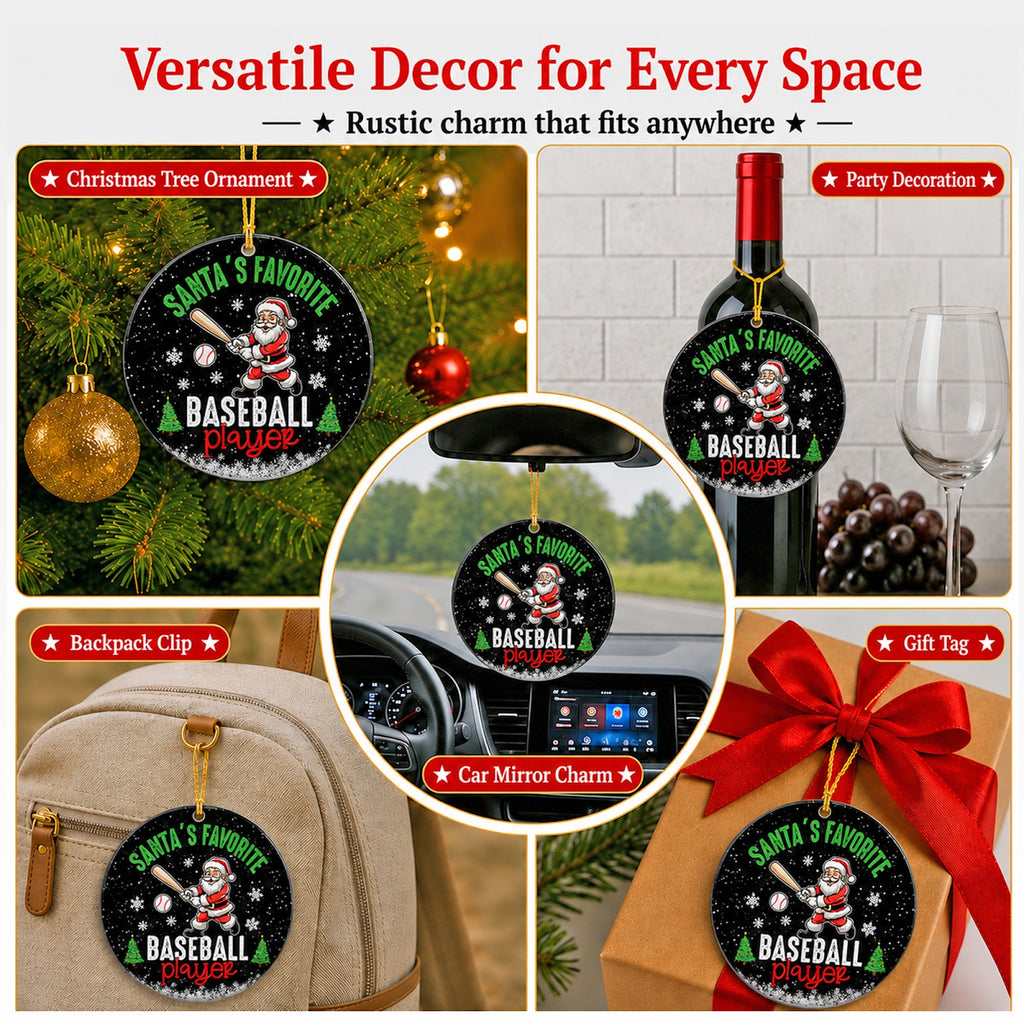 Baseball Christmas Ornament, Santas Favorite Player, Ceramic Hanging Tree Decoration