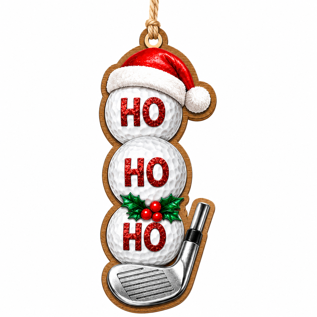Golf Balls Form A Cheerful Snowman Beside A Silver Club Head And Holly Sprig. Fun Gift For Golfers And Clubhouse Decorat