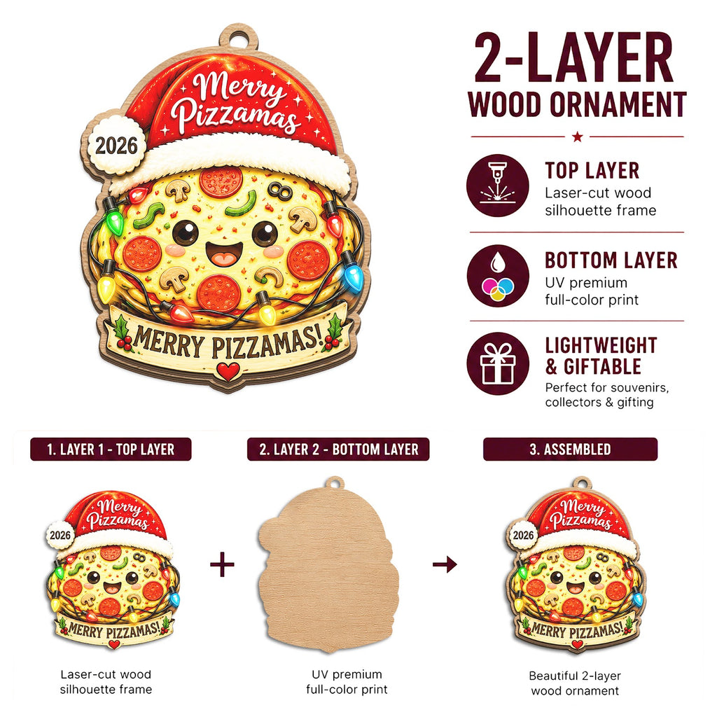 Pizza Wood Christmas Ornament