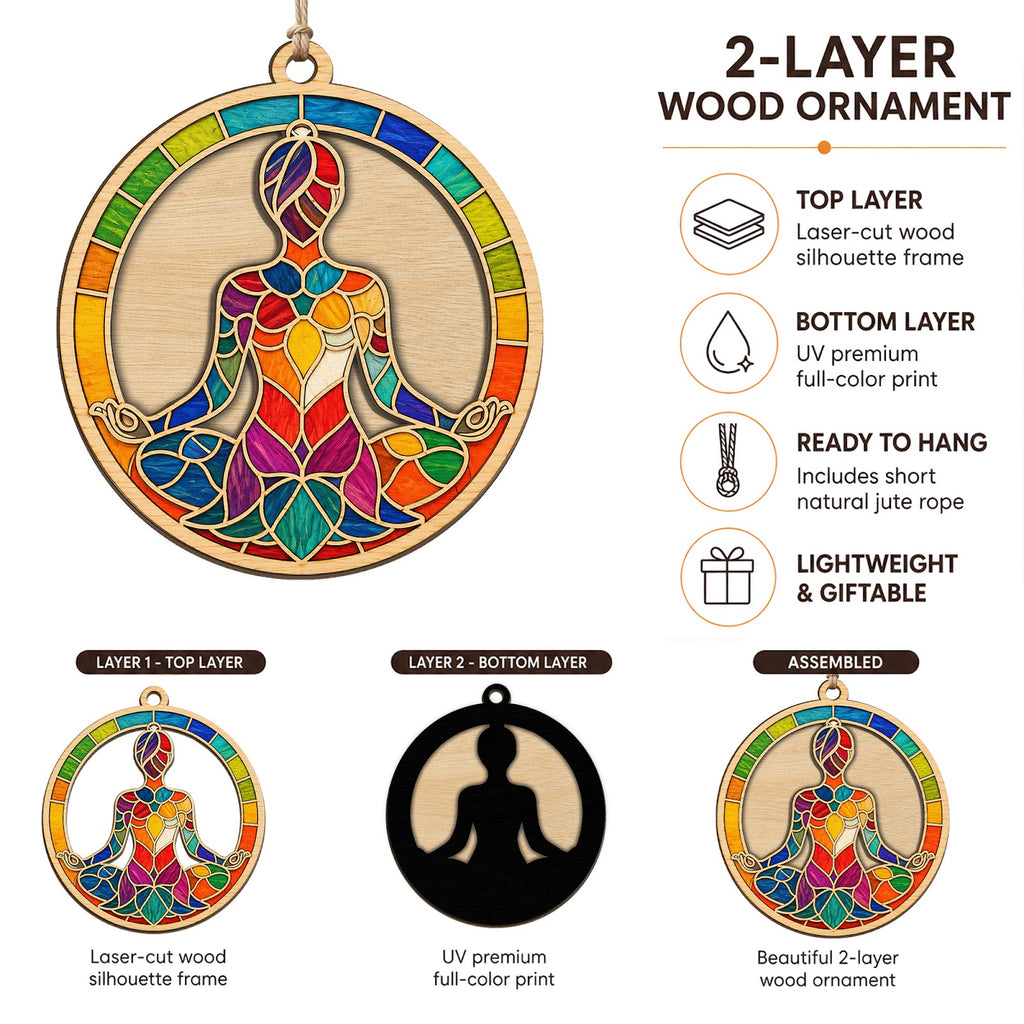 Stained Glass Yoga Wood Christmas Ornament