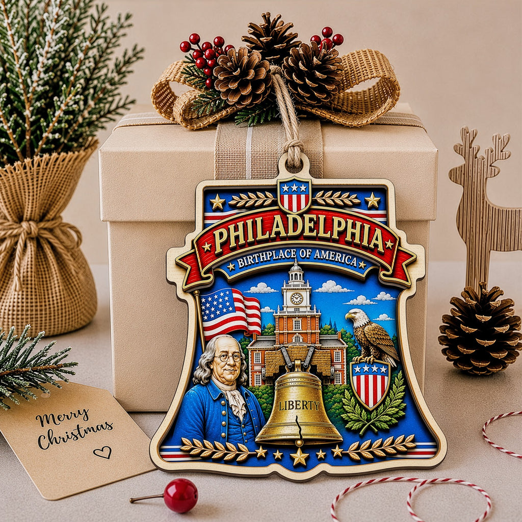 Santorini Christmas Ornament, Greece Blue Dome Aegean Souvenir Gift, Wood Tree Decoration