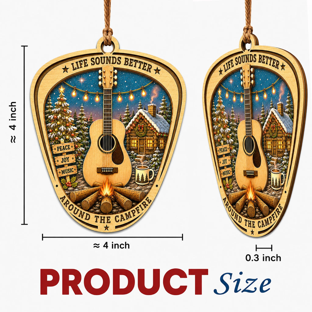 Guitar Campfire Music Outdoor Christmas Ornament, Stocking Stuffer For Guitarist, Wood Ornament