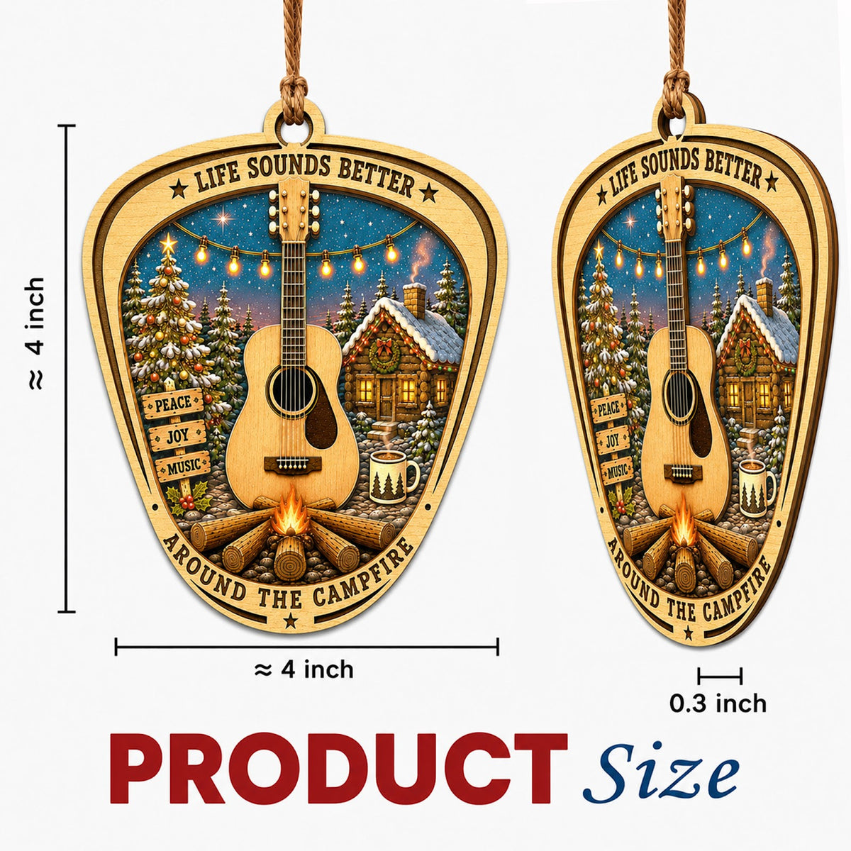 Guitar Campfire Music Outdoor Christmas Ornament, Stocking Stuffer For Guitarist, Wood Ornament