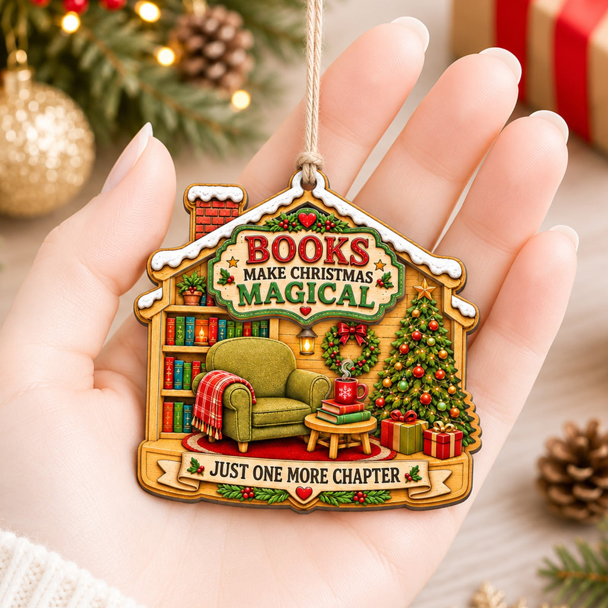 Book Magical Fantasy Dragon Art Christmas Ornament, Fantasy Magic Keepsake, Wood Ornament