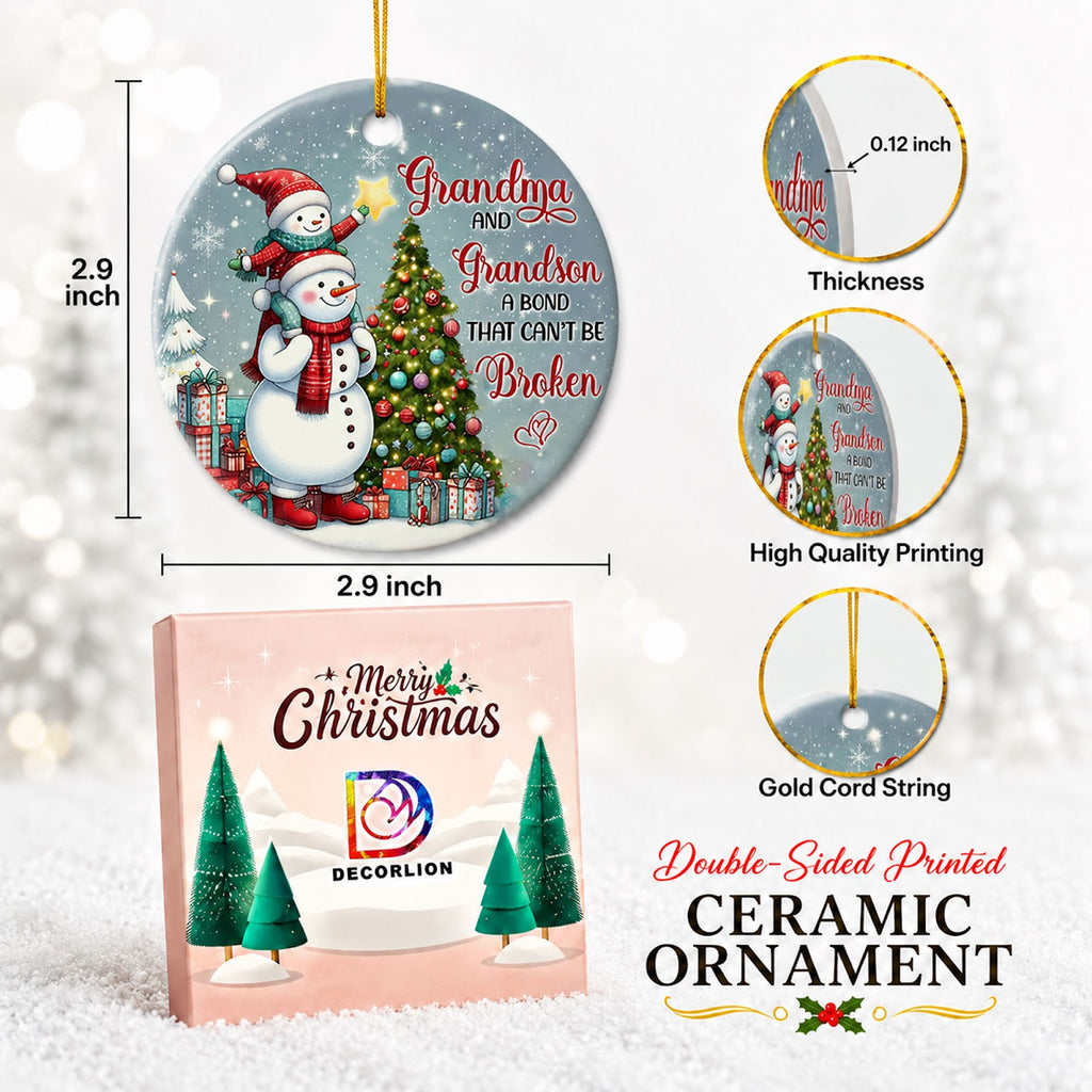 Grandma and Grandson Christmas Ornament, Family Keepsake Gift, Ceramic Hanging Tree Decoration