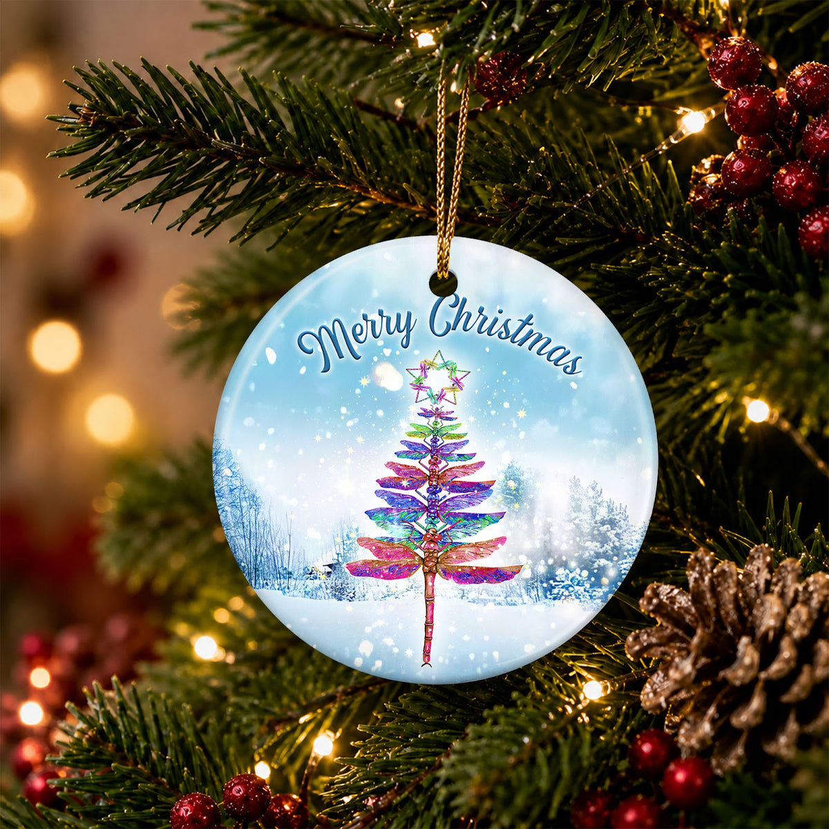 Dragonfly Christmas Ornament, Tree Memorial Keepsake, Ceramic Hanging Tree Decoration