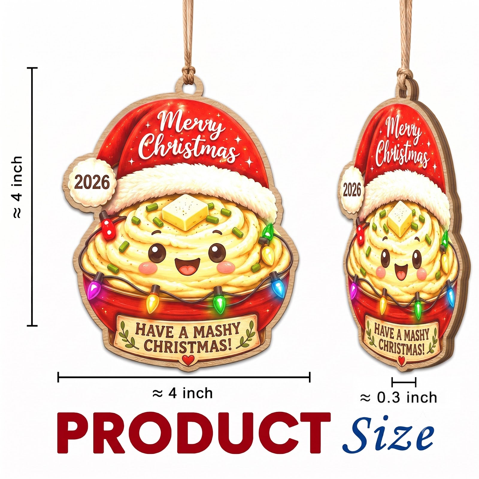 Mashed Potato Wood Christmas Ornament